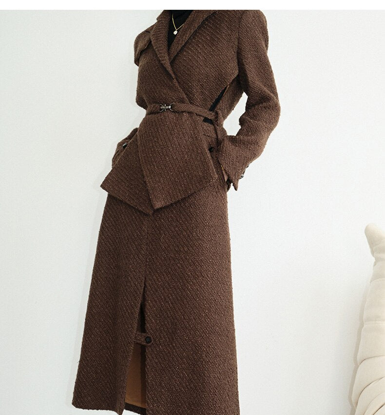 Woolen Tweed Wrapped Waistband Suit A-line Skirt Suit Mother of The Groom Dress  Formal Dresses