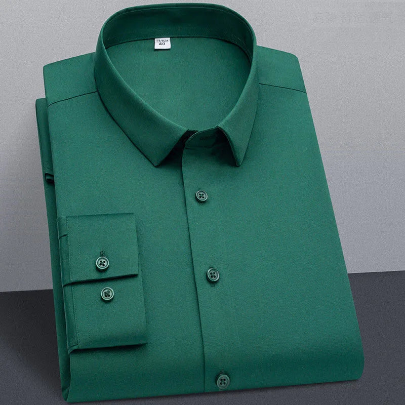 Wrinkle Resistant Business Casual Men's Shirt Gentleman's Solid Color Slim Fitting Long Sleeved Shirt
