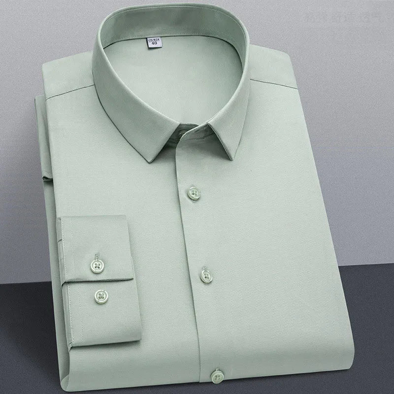 Wrinkle Resistant Business Casual Men's Shirt Gentleman's Solid Color Slim Fitting Long Sleeved Shirt