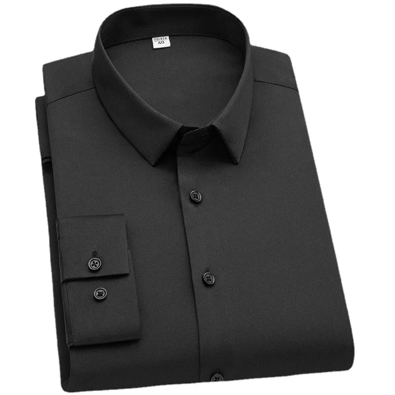 Wrinkle Resistant Business Casual Men's Shirt Gentleman's Solid Color Slim Fitting Long Sleeved Shirt