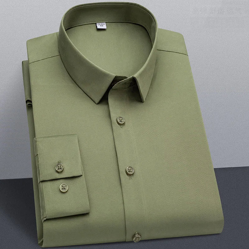 Wrinkle Resistant Business Casual Men's Shirt Gentleman's Solid Color Slim Fitting Long Sleeved Shirt