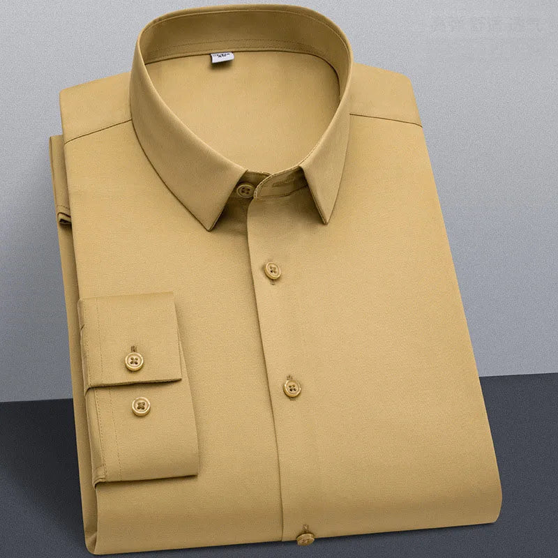 Wrinkle Resistant Business Casual Men's Shirt Gentleman's Solid Color Slim Fitting Long Sleeved Shirt