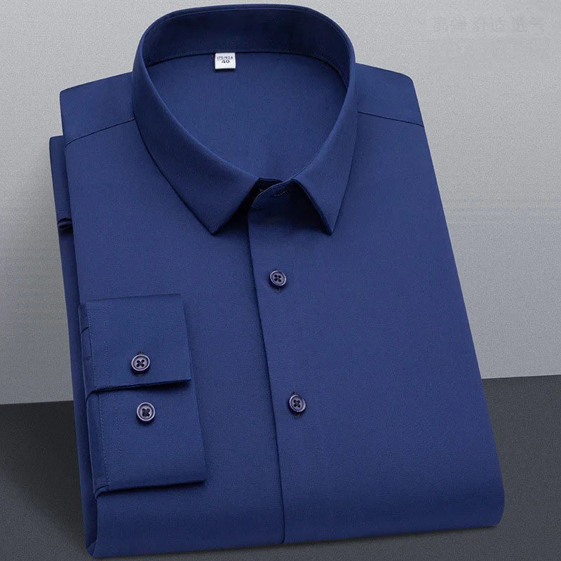 Wrinkle Resistant Business Casual Men's Shirt Gentleman's Solid Color Slim Fitting Long Sleeved Shirt