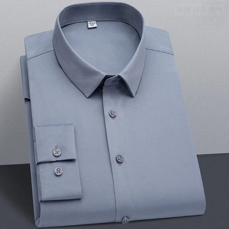Wrinkle Resistant Business Casual Men's Shirt Gentleman's Solid Color Slim Fitting Long Sleeved Shirt