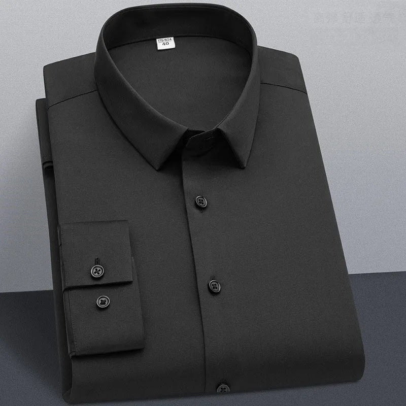 Wrinkle Resistant Business Casual Men's Shirt Gentleman's Solid Color Slim Fitting Long Sleeved Shirt