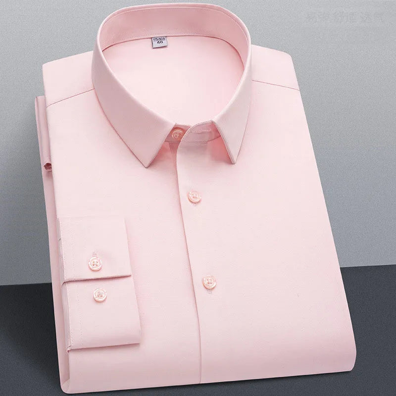 Wrinkle Resistant Business Casual Men's Shirt Gentleman's Solid Color Slim Fitting Long Sleeved Shirt