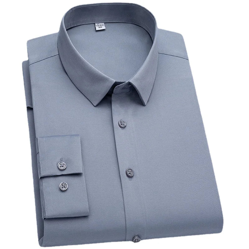 Wrinkle Resistant Business Casual Men's Shirt Gentleman's Solid Color Slim Fitting Long Sleeved Shirt