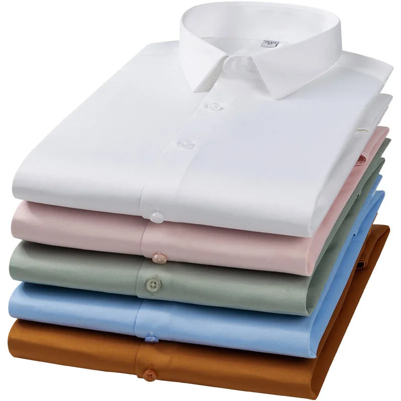 Wrinkle Resistant Business Casual Men's Shirt Gentleman's Solid Color Slim Fitting Long Sleeved Shirt