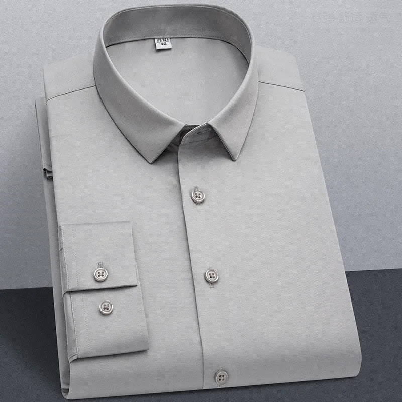 Wrinkle Resistant Business Casual Men's Shirt Gentleman's Solid Color Slim Fitting Long Sleeved Shirt