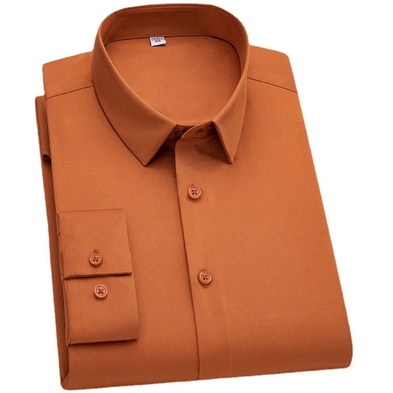 Wrinkle Resistant Business Casual Men's Shirt Gentleman's Solid Color Slim Fitting Long Sleeved Shirt