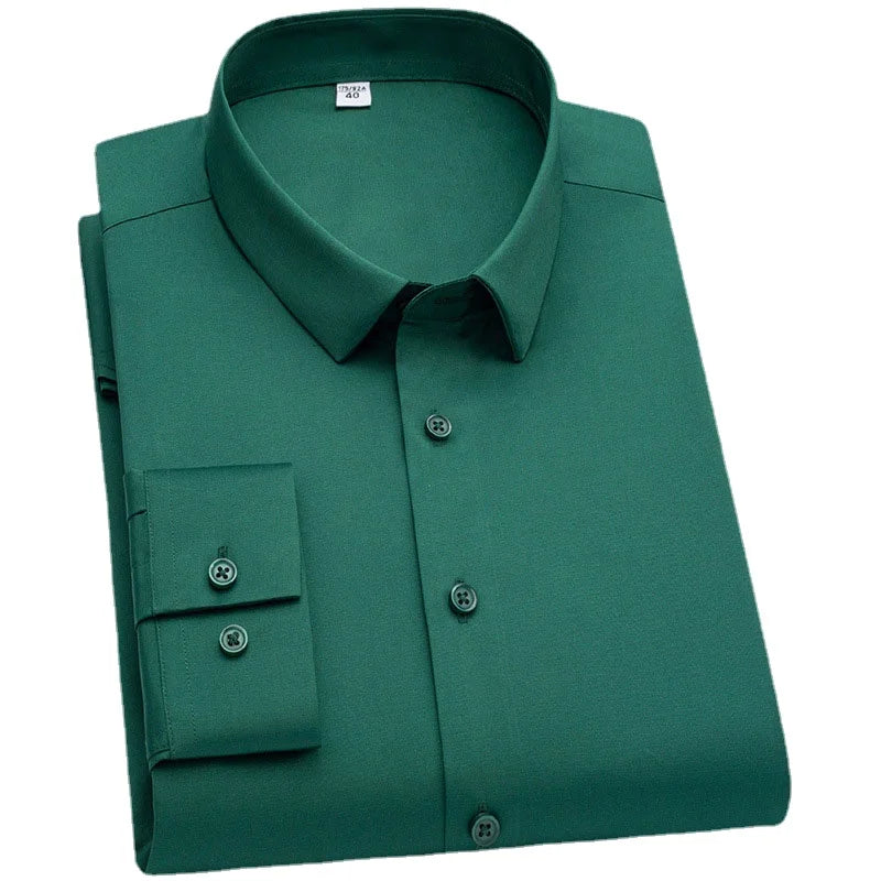 Wrinkle Resistant Business Casual Men's Shirt Gentleman's Solid Color Slim Fitting Long Sleeved Shirt