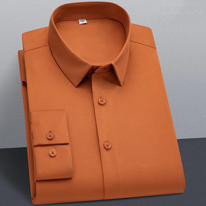 Wrinkle Resistant Business Casual Men's Shirt Gentleman's Solid Color Slim Fitting Long Sleeved Shirt