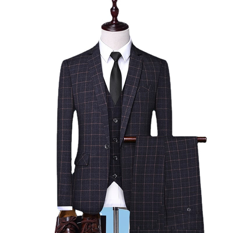 Customized Wool Slim Fitting Men's Business Wedding Banquet Wedding Set Formal Suit Three Piece Set