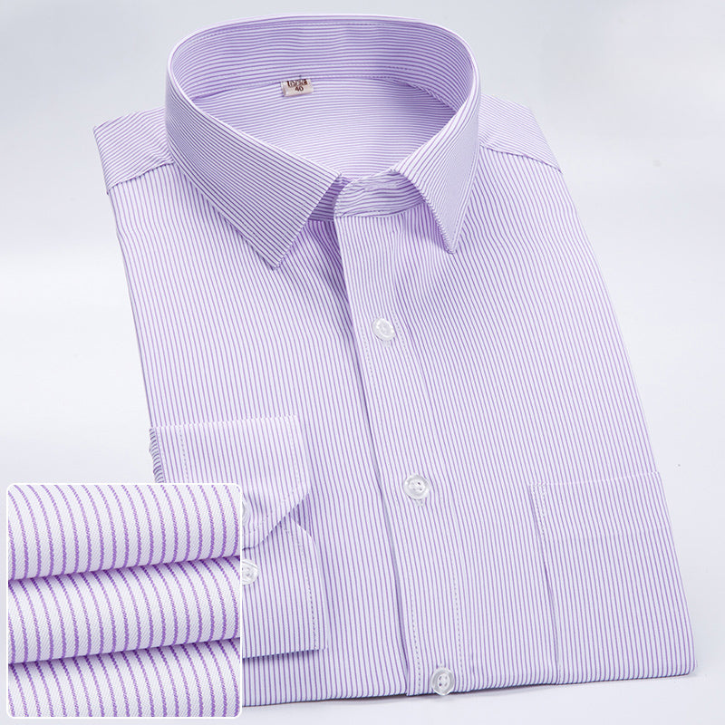 New Summer Business Professional Workwear White Solid Men's Stripe Plus Size Customized Long Sleeve Shirt