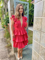 Fit and Flow Designs Watermelon Sugar Fly Ruffle and Layered Dress 2 Tier 3tier Fushcia Pink Summer Dress