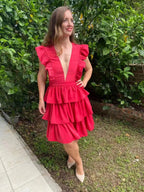 Fit and Flow Designs Watermelon Sugar Fly Ruffle and Layered Dress 2 Tier 3tier Fushcia Pink Summer Dress