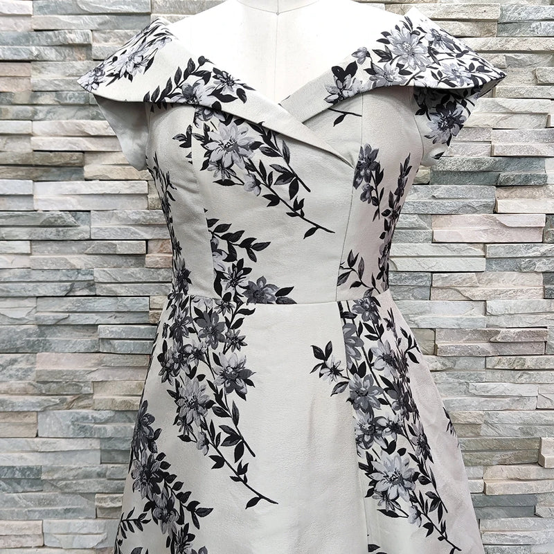 Floral Jaquard Dress Off Shoulder Swing Short Sleeve  Mother in Law Dresses  Dress for Mother of The Bride Wedding