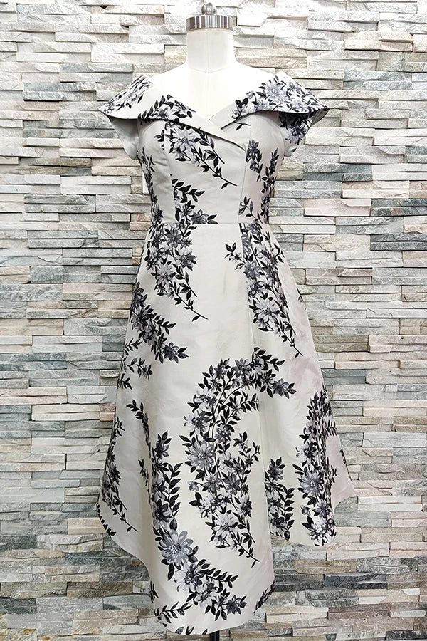 Floral Jaquard Dress Off Shoulder Swing Short Sleeve  Mother in Law Dresses  Dress for Mother of The Bride Wedding