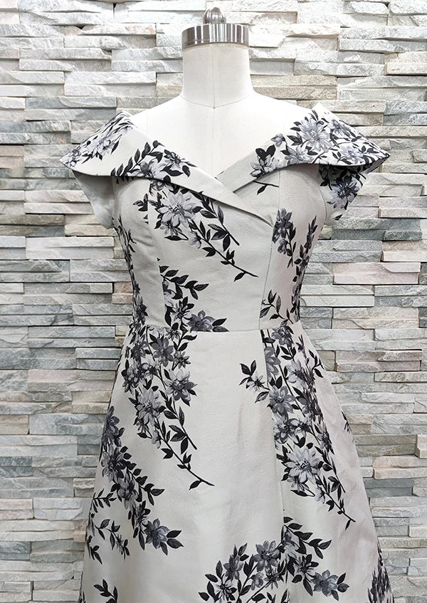 Floral Jaquard Dress Off Shoulder Swing Short Sleeve  Mother in Law Dresses  Dress for Mother of The Bride Wedding