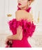 New Fashion One-word Neck Flower and Feather Annual Party Cocktail Dress Off Shoulder High Low Slim Fit Hot Pink Dress