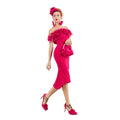 New Fashion One-word Neck Flower and Feather Annual Party Cocktail Dress Off Shoulder High Low Slim Fit Hot Pink Dress