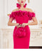 New Fashion One-word Neck Flower and Feather Annual Party Cocktail Dress Off Shoulder High Low Slim Fit Hot Pink Dress