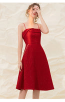Retro Pearl Sling Tweed Dress Female New Year's Red Suit Swing Dress Dress for Wedding Guest