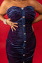 Ruched Two Tone Velvet Elegant Slim Looking Gown Plus Size Ruched Dress Dress Color Navy Pink