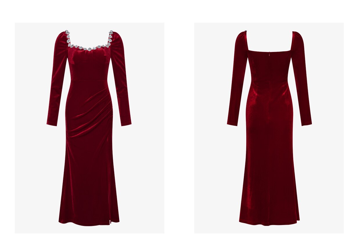 Sweetheart Neck Bride Red Toast Dress High-end Engagement Small Dress Velvet Split Pleated Dress Can Be Worn At Ordinary Times