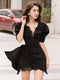 Tailor Shop Little Black Dress Lace Dress Puffy Sleeve Pleat Bottom Dress