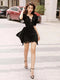 Tailor Shop Little Black Dress Lace Dress Puffy Sleeve Pleat Bottom Dress
