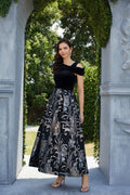 Tailor Shop Modest Navy Blue Mother of The Bridal Dress Velvet Printed Brocade Madrina Boda Wedding Party Dress Cap Sleeve