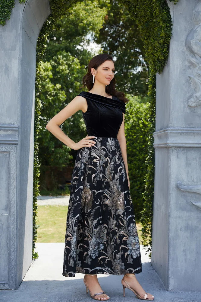 Tailor Shop Modest Navy Blue Mother of The Bridal Dress Velvet Printed Brocade Madrina Boda Wedding Party Dress Cap Sleeve