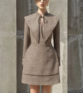 Tailor Shop Retro Slim and Thin Dark Brown Houndstooth Winter Female Light Luxury Dress Semi-Formal Dresses