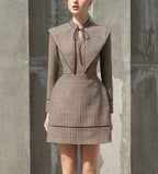 Tailor Shop Retro Slim and Thin Dark Brown Houndstooth Winter Female Light Luxury Dress Semi-Formal Dresses