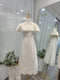 tailor shop Three-dimensional relief flower stitching fashion jacquard slim high waist white dress  formal occasion wear