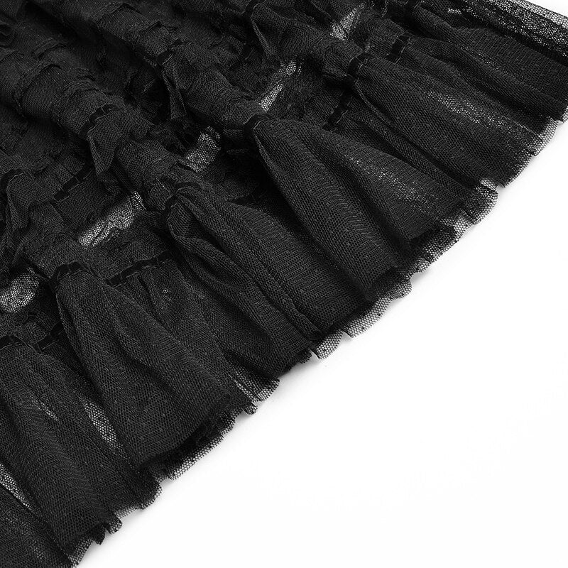 Tailor Shop V-neck Long-sleeved Beaded Lace with Waist Ruffle Cake Skirt Mesh Puffy Dress Little Black Lace Dress