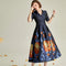 Tailor Shop V-neck Navy Luxur Mid-length Dress Slim Banquet Brocade Mother of The Bride Plus Size Dress