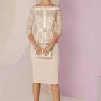 Tailor Shop Custom Dress Wedding Dress Bride Outfit Champagne Paisley Boat Neck Lace Dress