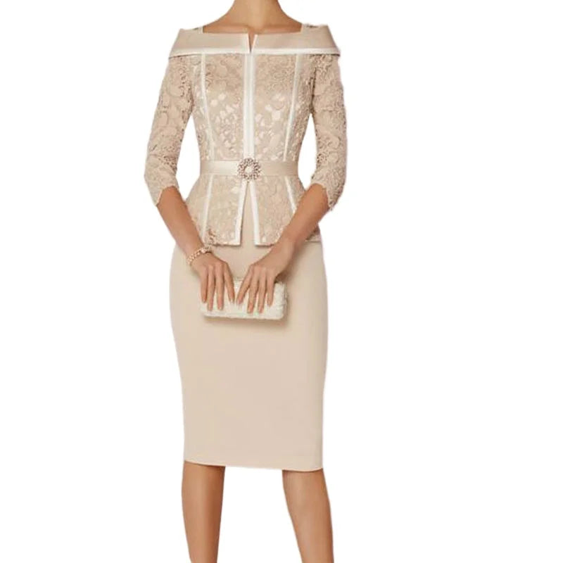 Tailor Shop Custom Dress Wedding Dress Bride Outfit Champagne Paisley Boat Neck Lace Dress