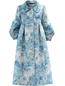 tailor shop custom made big blue floral pattern dress plus size brocade dress vintage style Classical dress coat chrysanthemum
