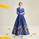 Tailor Shop Custom Made Blue Big Dignified Dress Evening Dresses  Plus Size Dress Wedding Guest Dress Brocade Dress