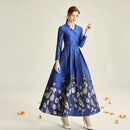 Tailor Shop Custom Made Blue Big Dignified Dress Evening Dresses  Plus Size Dress Wedding Guest Dress Brocade Dress