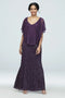 Tailor Shop Custom Made Mother of Bride Dress Mother of Bride Outfit Sequin Lace Gown with Cold Shoulder Capelet  Plum Color