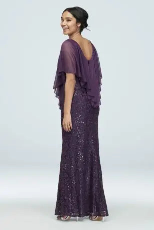 Tailor Shop Custom Made Mother of Bride Dress Mother of Bride Outfit Sequin Lace Gown with Cold Shoulder Capelet  Plum Color