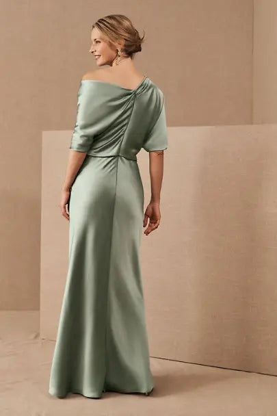 Tailor Shop Custom Made Mother of The Bride Dress One Shoulder Green Pure Silk Dress Dresses Mother Groom Rust Red Color
