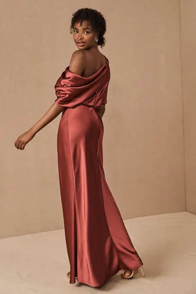 Tailor Shop Custom Made Mother of The Bride Dress One Shoulder Green Pure Silk Dress Dresses Mother Groom Rust Red Color