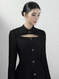 Tailor Shop Little Black  Dress Female Light Luxury Dress Semi-Formal Dresses Princess Dress Black Keyhole Tweed Dress