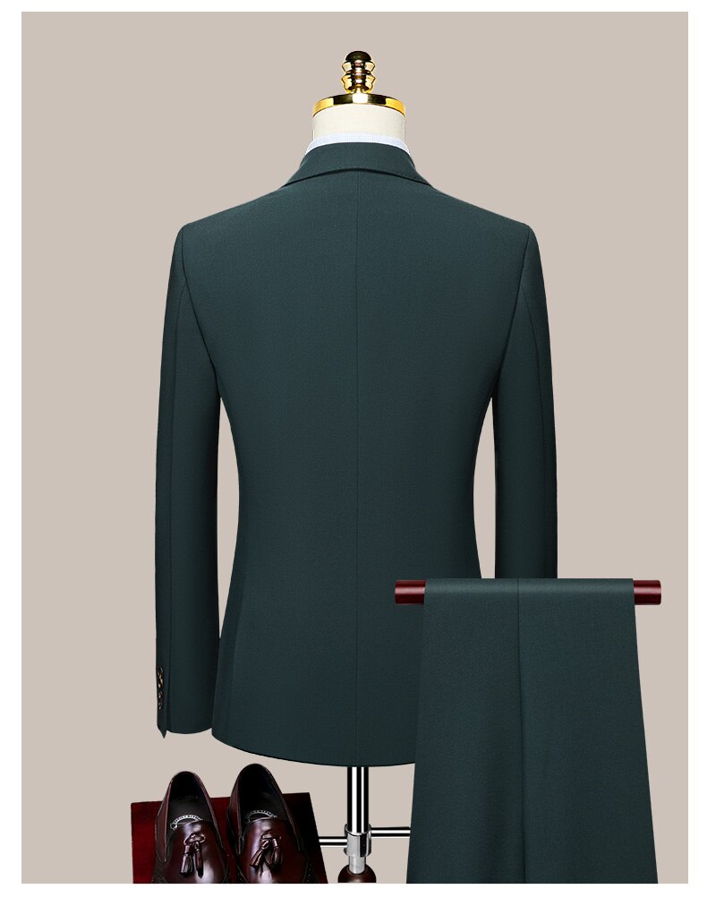 Tailor Shop Men's British Style Groom Wedding Suit Slim Fit Business Casual Custom Double-breasted Dark Green Suit