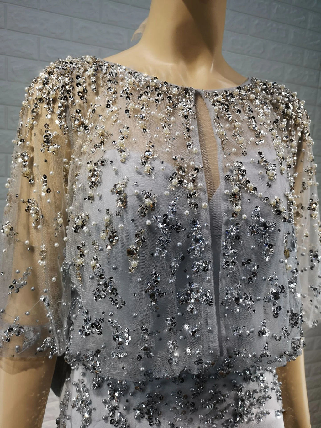 Tailor Shop Mother of Bride Dress Silver Sequin Beads Dress Occasion Wear Dress Plus Size Sequin Dress Silver Formal Gown